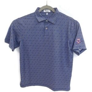 Peter Millar‎ Polo Shirt Mens Large Blue Summer Comfort Golf Geometric Riverbend